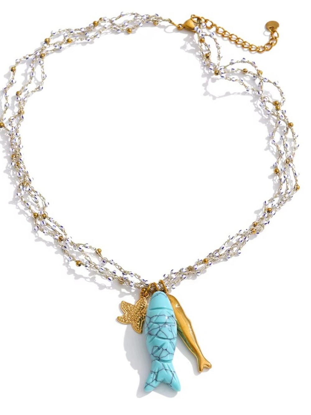 Turquoise Fish Charm Multi-Strand Necklace - Brand: